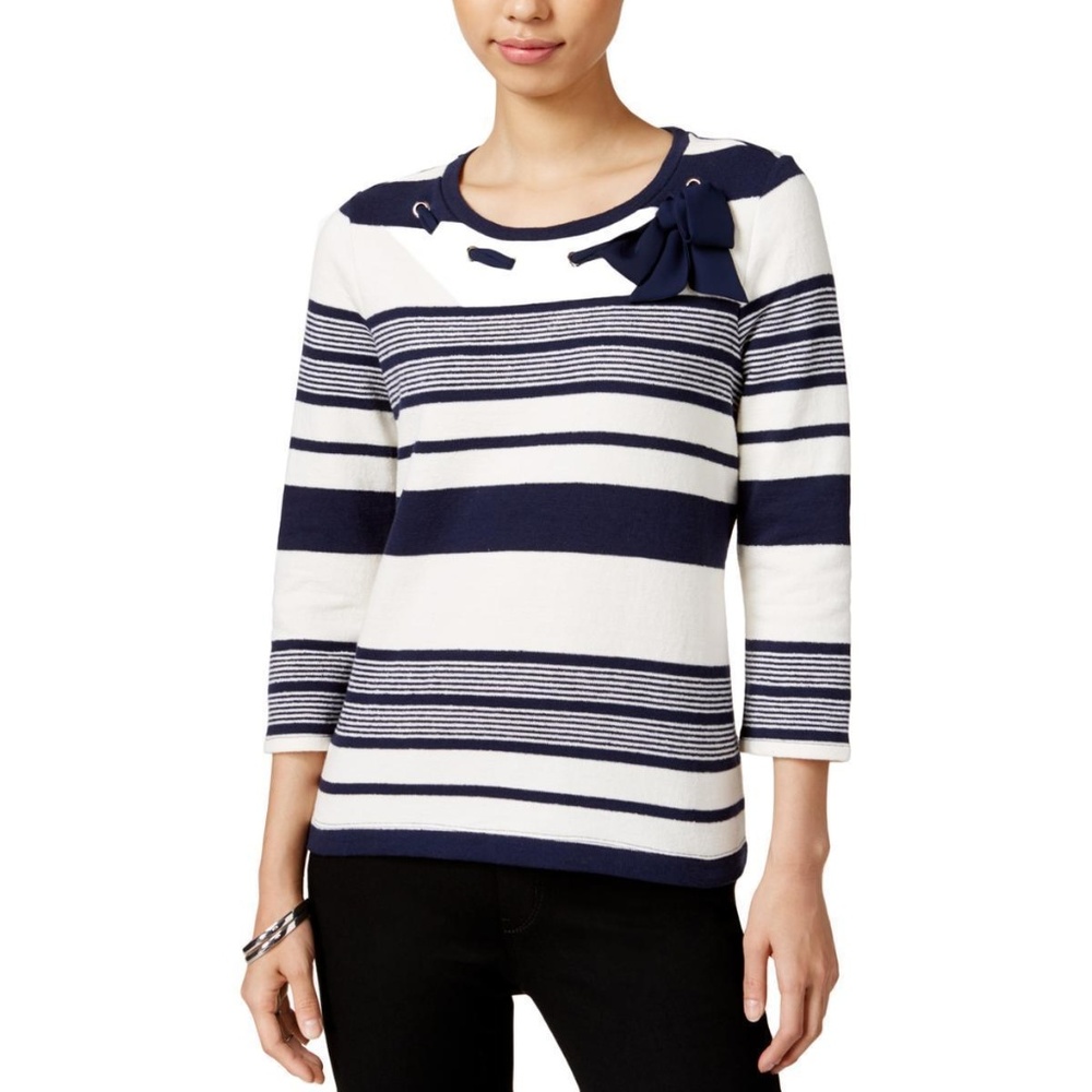 Maison Jules Striped 3/4 Sleeve Bow Top